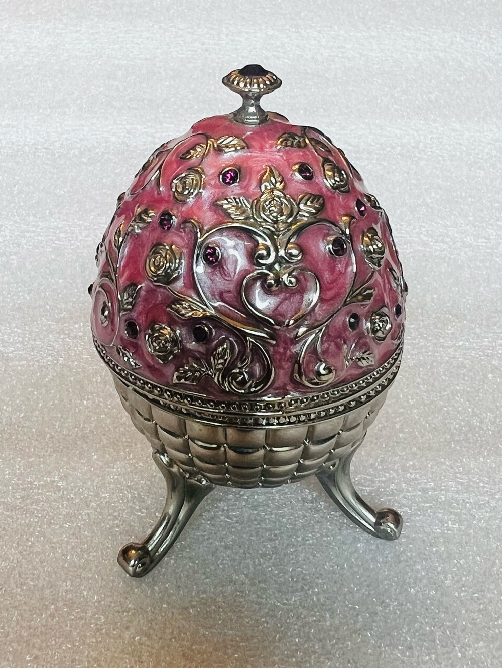 Ornate Pink Jeweled Egg Trinket Box